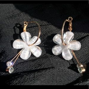 IRIDESCENT WHITE HOOP WITH CRYSTAL DROP EARRINGS